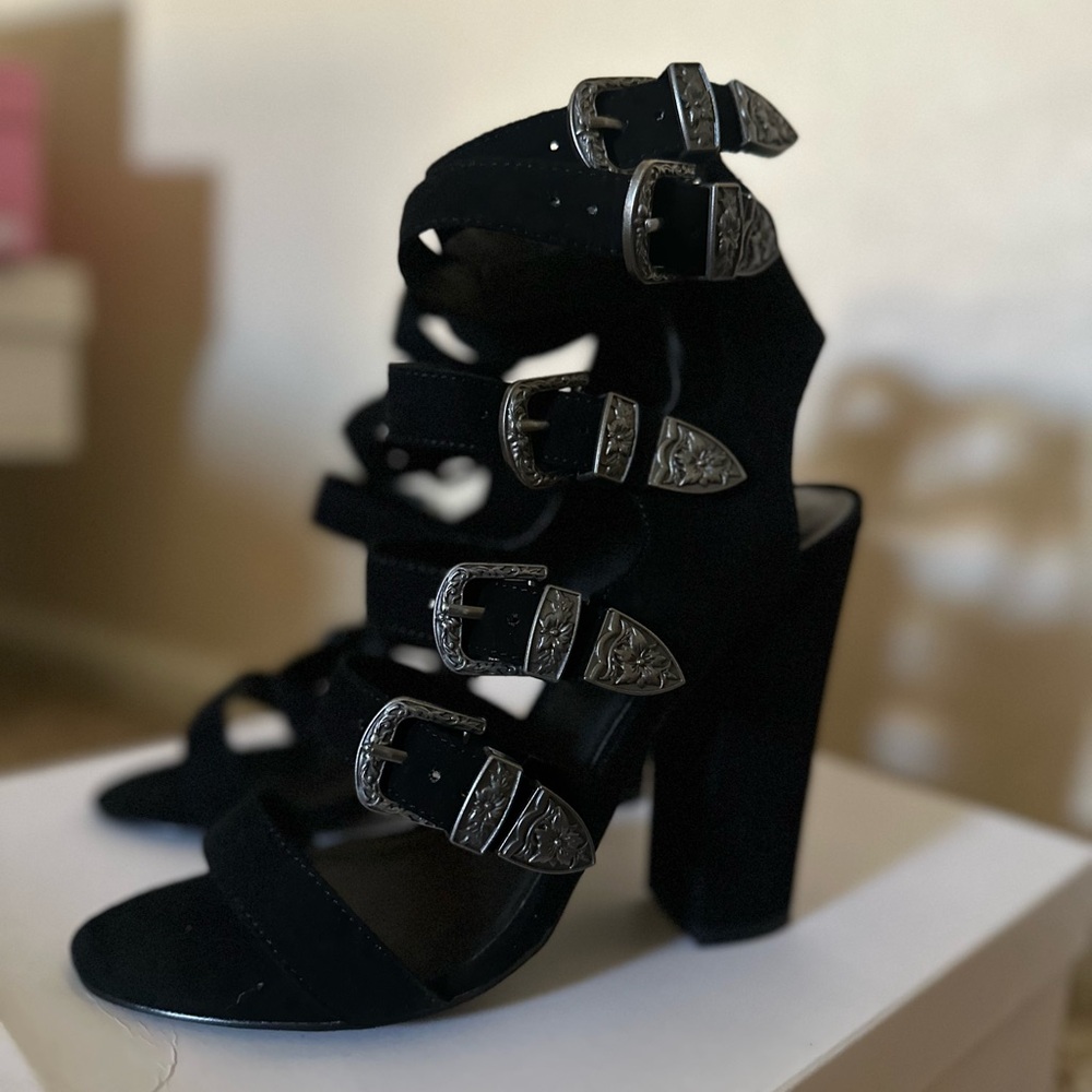 Nasty Gal Black Buckle Heeled Sandals